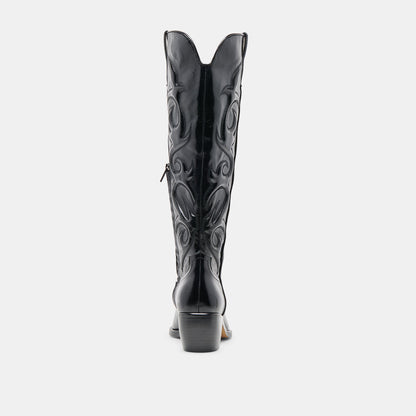 Mirla Black Leather Extra Wide Calf Boots - Dolce Vita