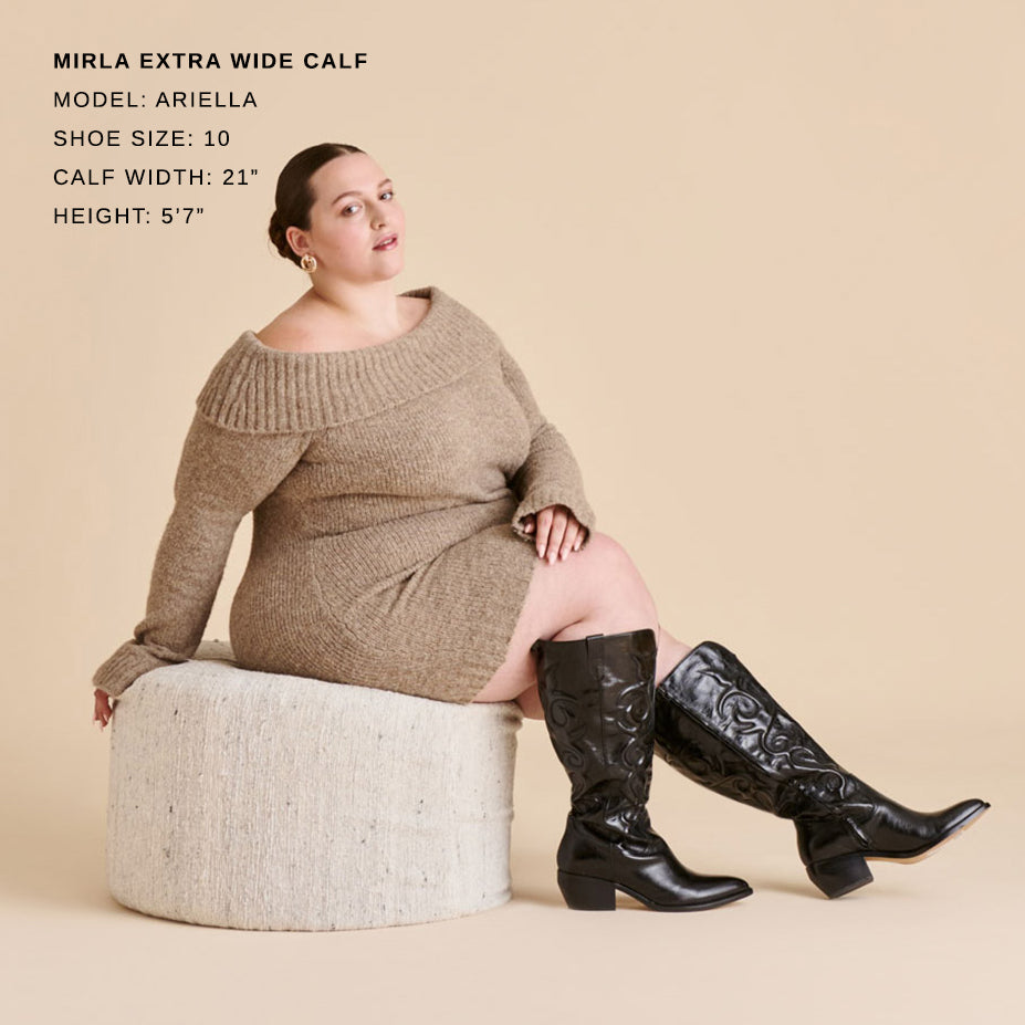 Mirla Black Leather Extra Wide Calf Boots - Dolce Vita