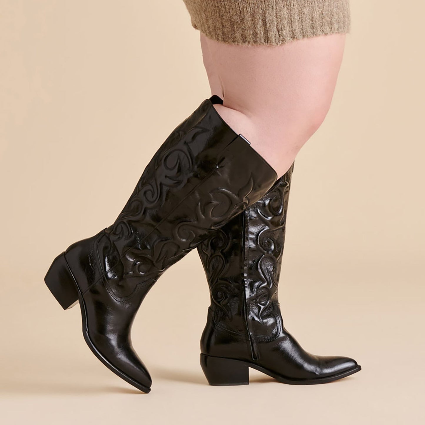 Mirla Black Leather Extra Wide Calf Boots - Dolce Vita
