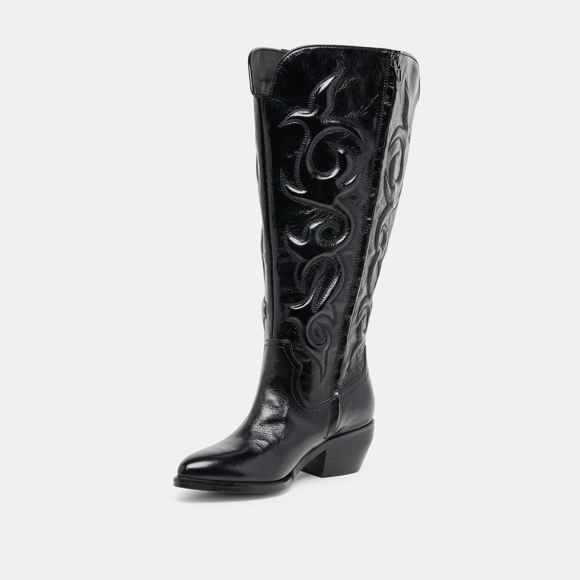 Mirla Black Leather Extra Wide Calf Boots - Dolce Vita