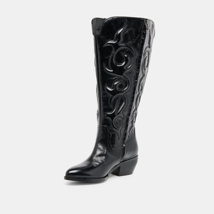 Mirla Black Leather Extra Wide Calf Boots - Dolce Vita