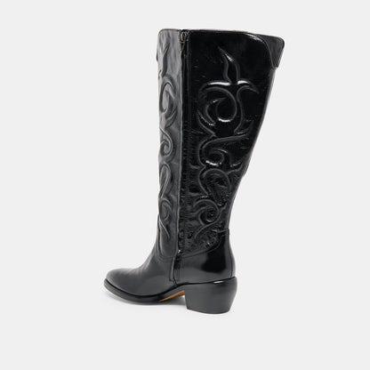 Mirla Black Leather Extra Wide Calf Boots - Dolce Vita