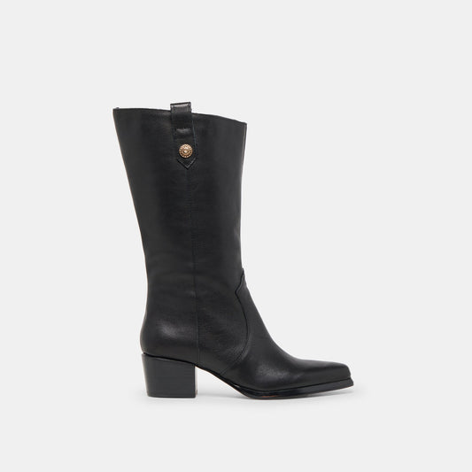 Vern Black Leather Wide Calf Boots - Dolce Vita