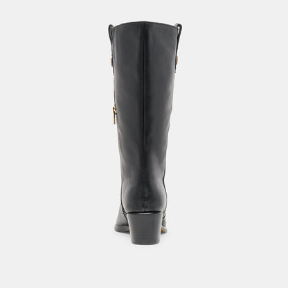 Vern Black Leather Wide Calf Boots - Dolce Vita