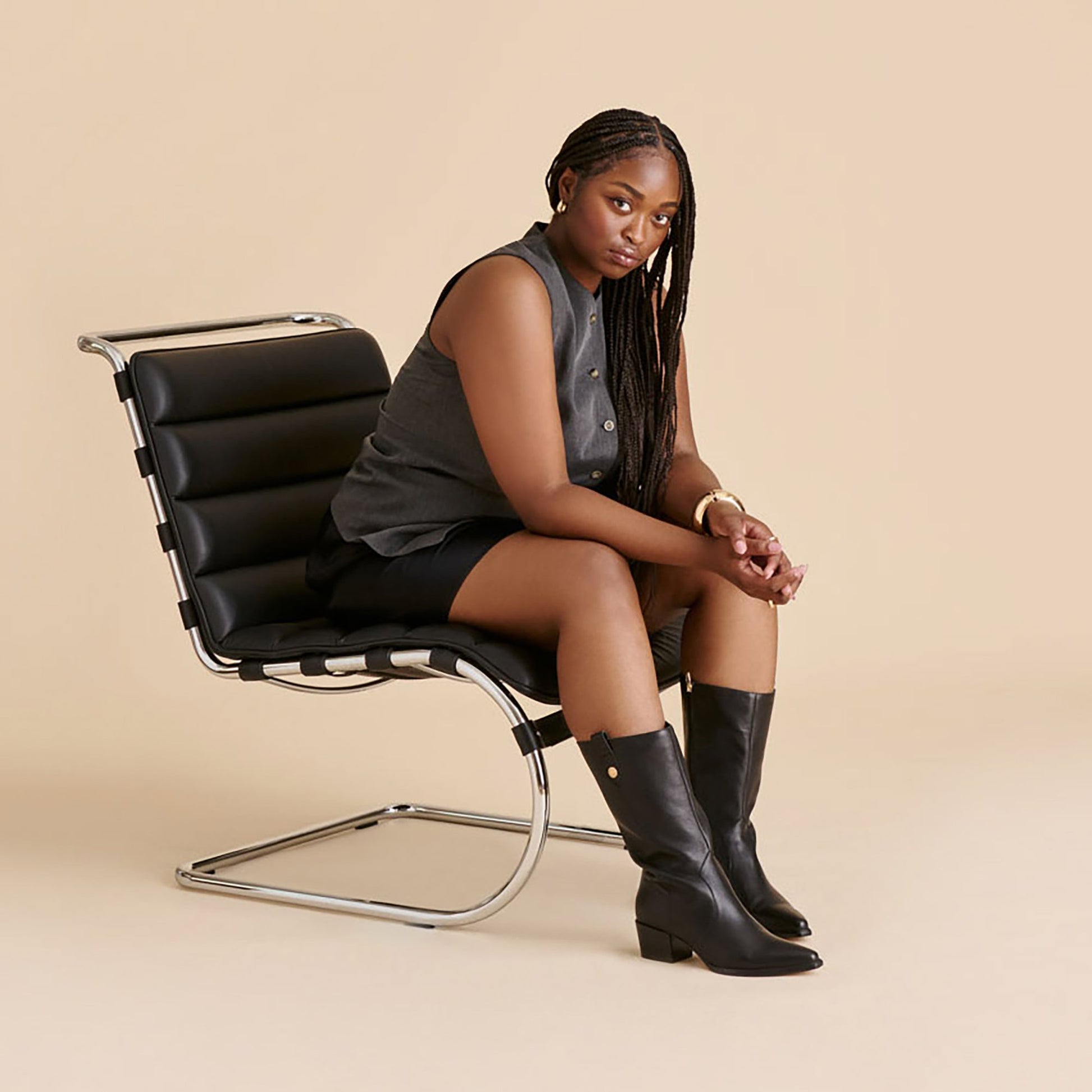 Vern Black Leather Wide Calf Boots - Dolce Vita