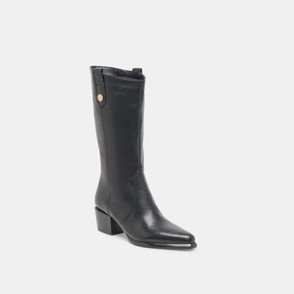 Vern Black Leather Wide Calf Boots - Dolce Vita