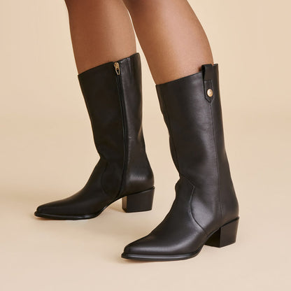Vern Black Leather Wide Calf Boots - Dolce Vita