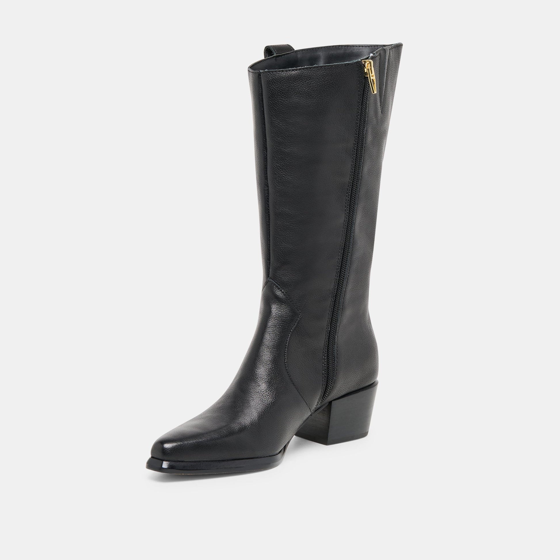 Vern Black Leather Wide Calf Boots - Dolce Vita