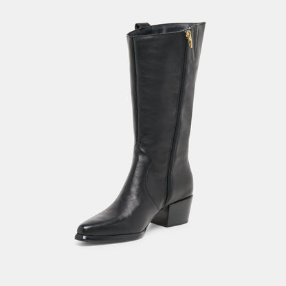 Vern Black Leather Wide Calf Boots - Dolce Vita