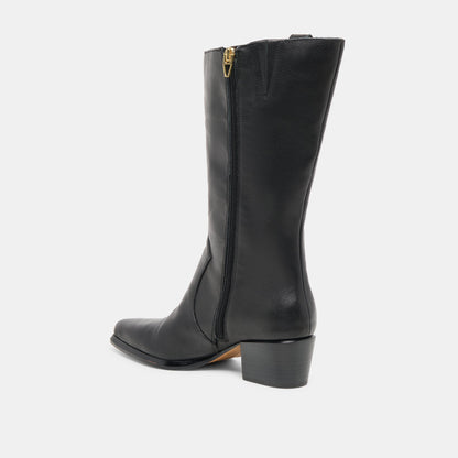 Vern Black Leather Wide Calf Boots - Dolce Vita