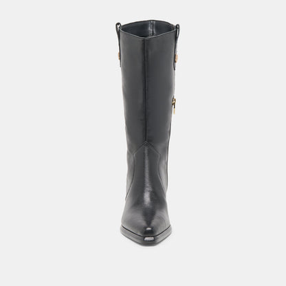 Vern Black Leather Wide Calf Boots - Dolce Vita