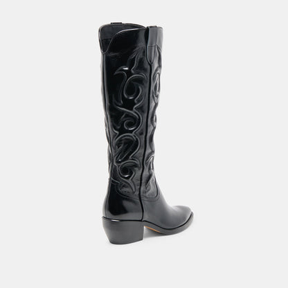 Mirla Black Leather Wide Calf Boots - Dolce Vita