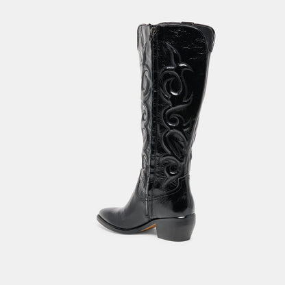 Mirla Black Leather Wide Calf Boots - Dolce Vita