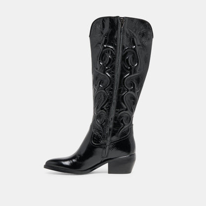 Mirla Black Leather Wide Calf Boots - Dolce Vita