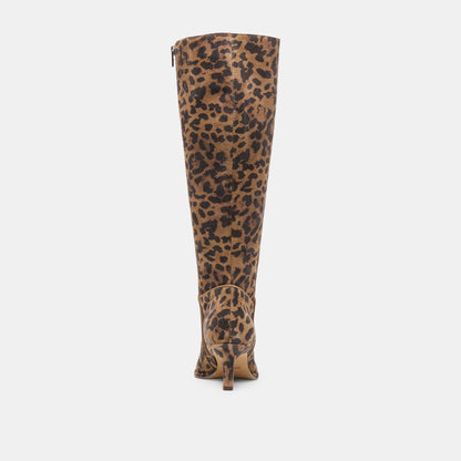 Aldy Brown Leopard Printed Suede Wide Calf Boots - Dolce Vita