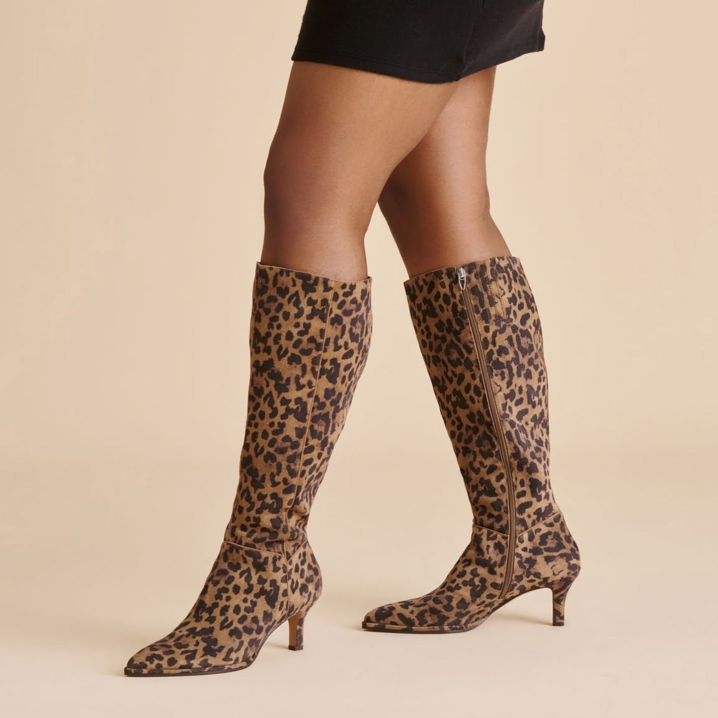 Aldy Brown Leopard Printed Suede Wide Calf Boots - Dolce Vita