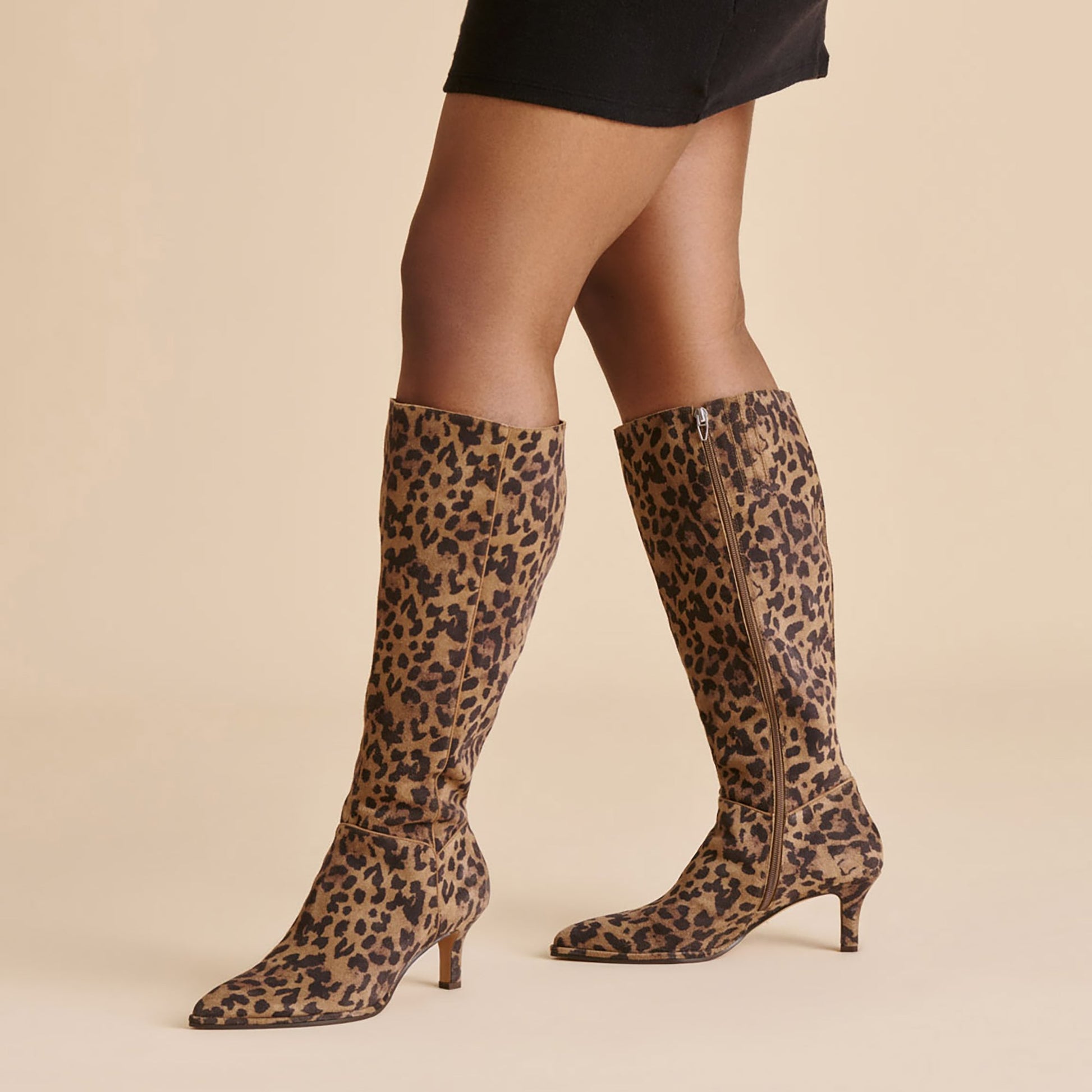Aldy Brown Leopard Printed Suede Wide Calf Boots - Dolce Vita
