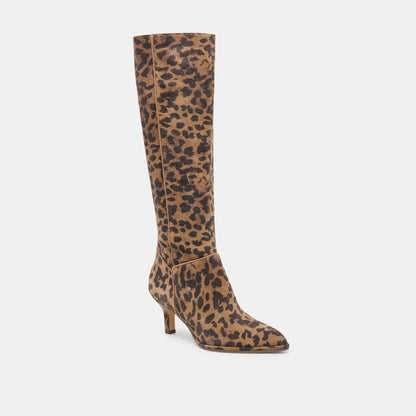Aldy Brown Leopard Printed Suede Wide Calf Boots - Dolce Vita