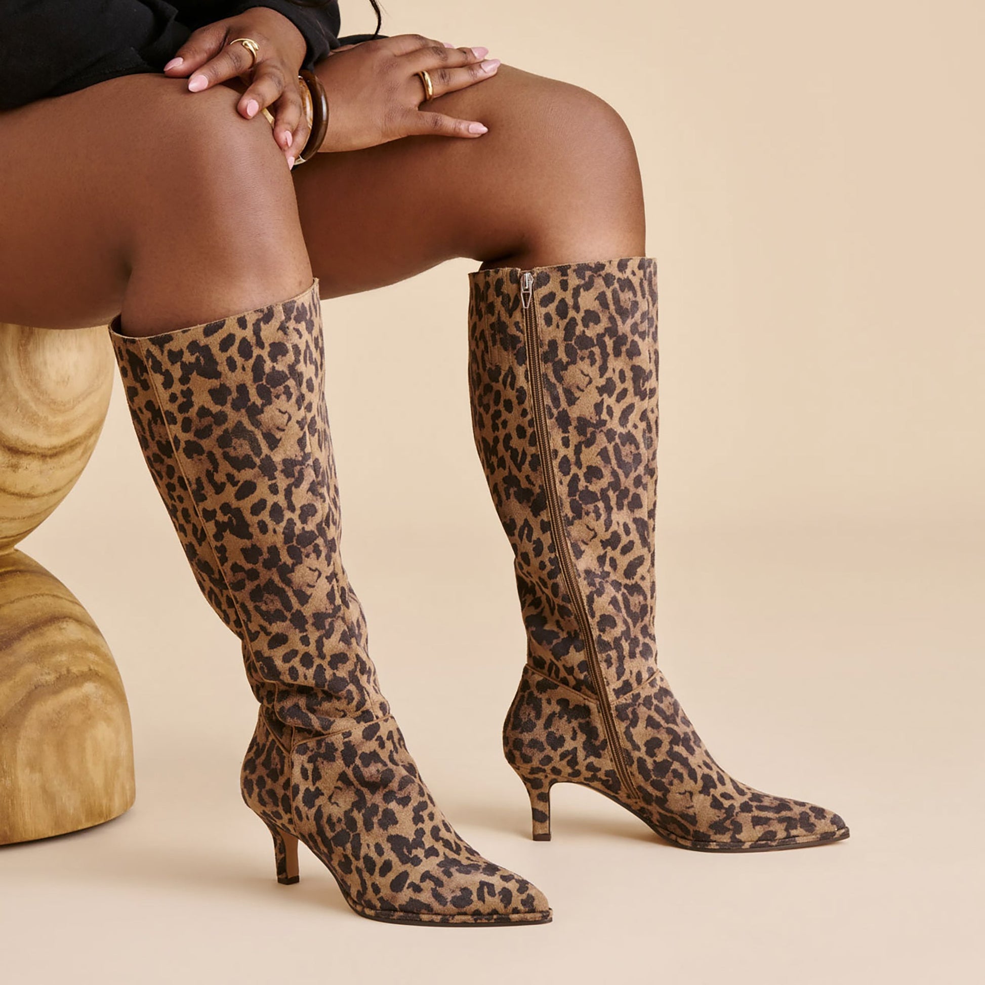 Aldy Brown Leopard Printed Suede Wide Calf Boots - Dolce Vita