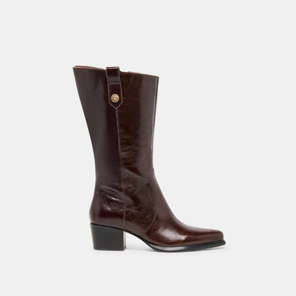 Vern Chocolate Leather Wide Calf Boots - Dolce Vita