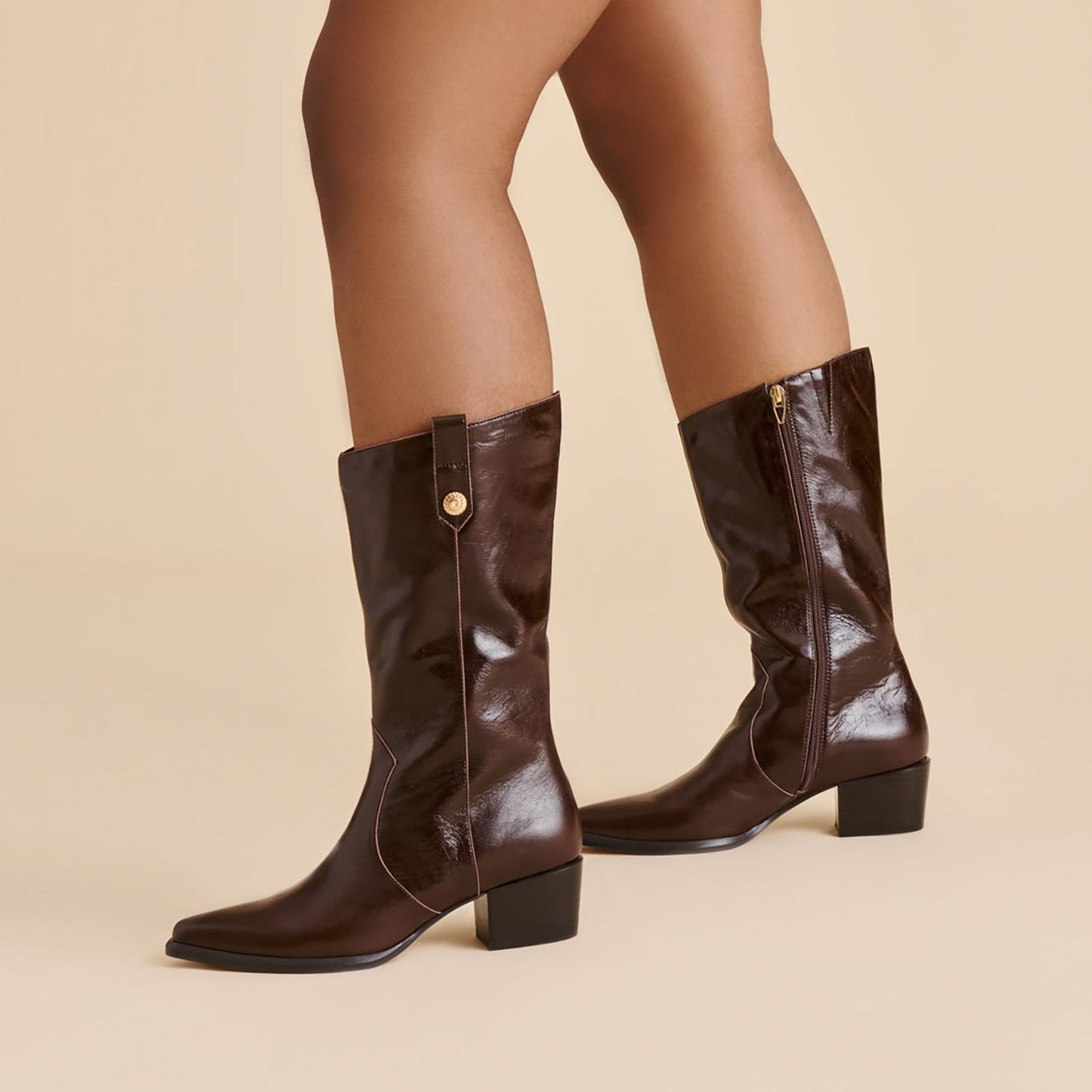 Vern Chocolate Leather Wide Calf Boots - Dolce Vita