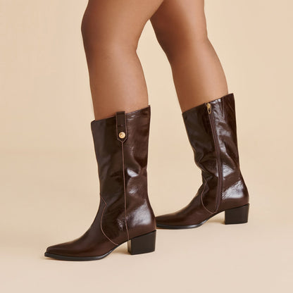 Vern Chocolate Leather Wide Calf Boots - Dolce Vita