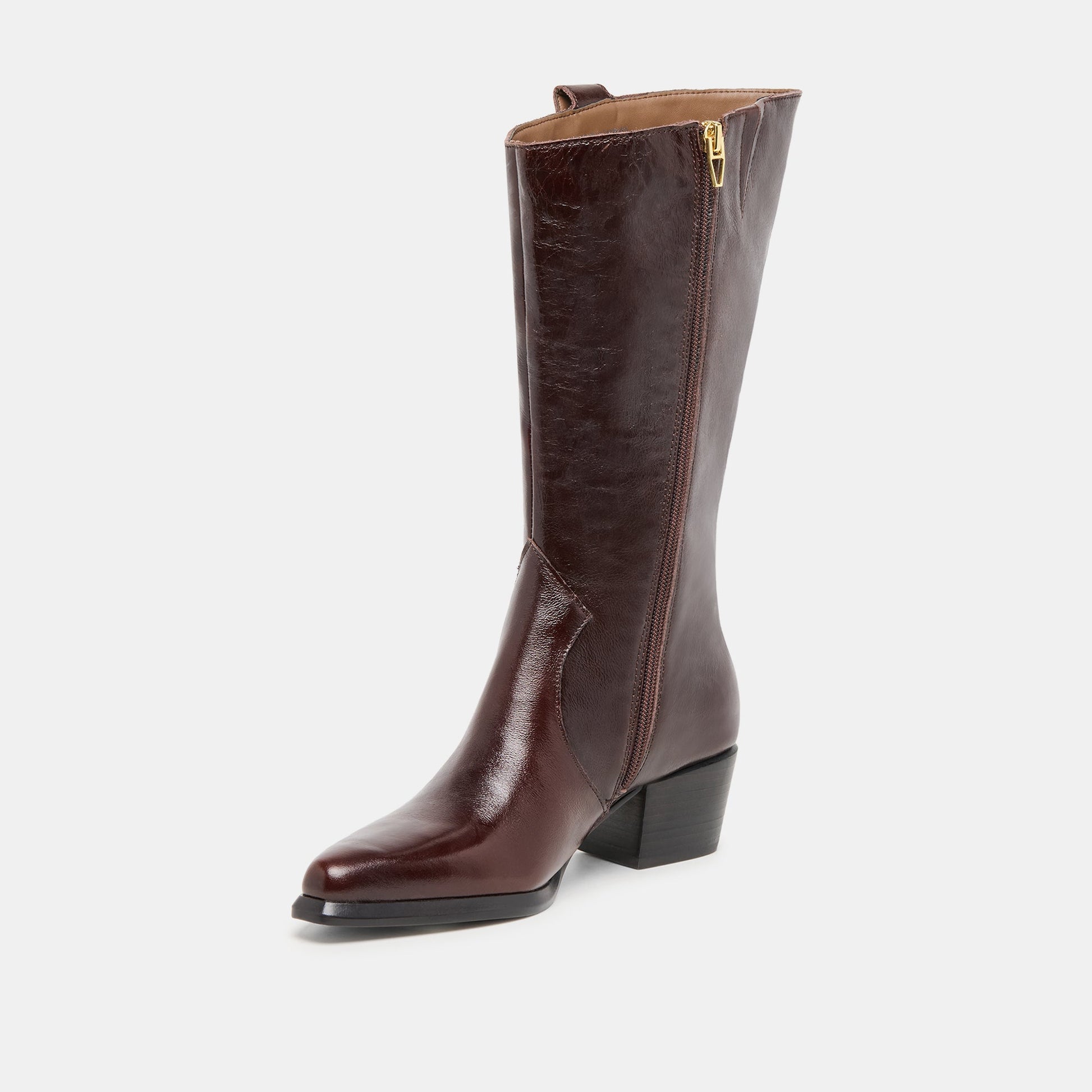 Vern Chocolate Leather Wide Calf Boots - Dolce Vita