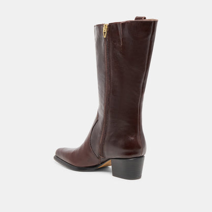 Vern Chocolate Leather Wide Calf Boots - Dolce Vita