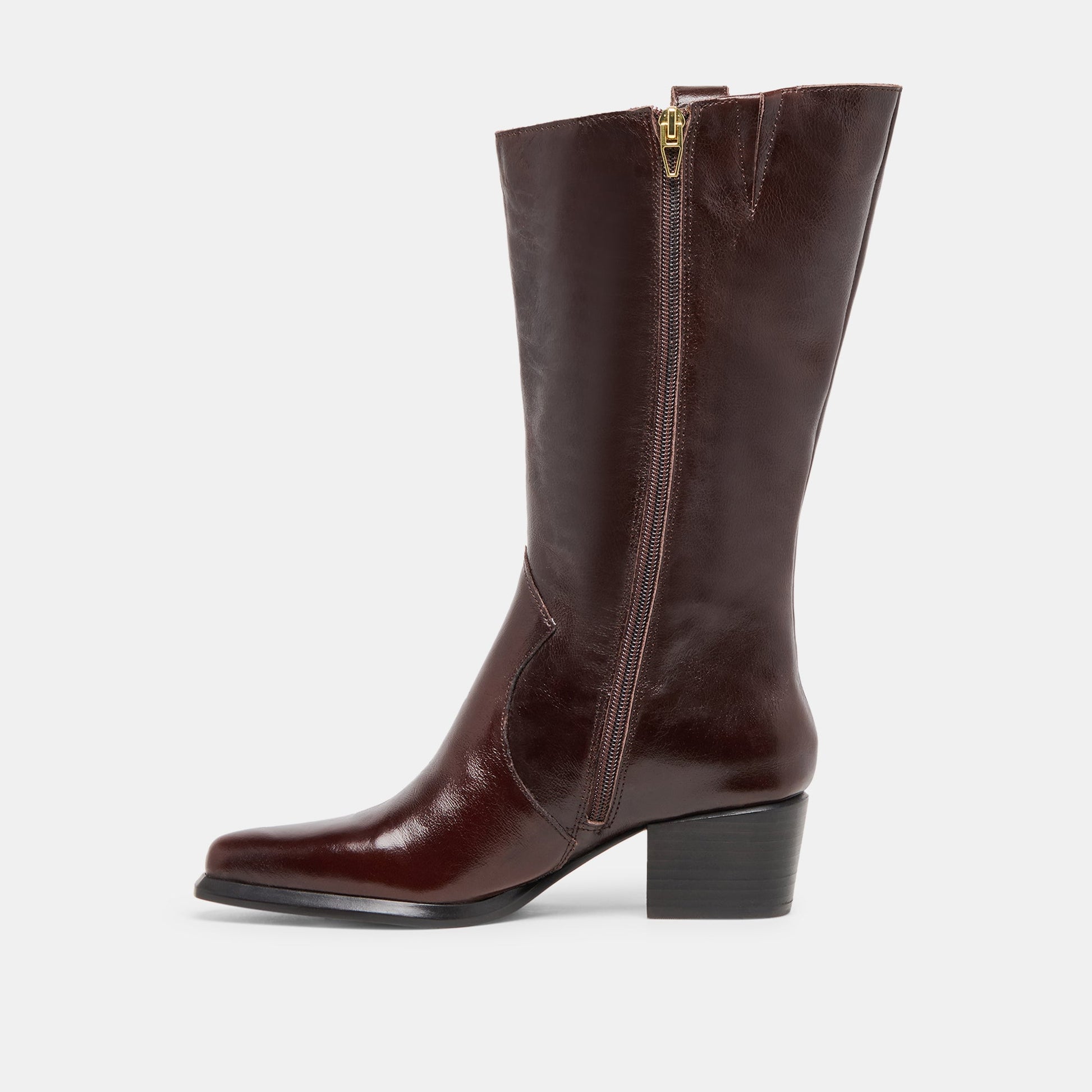 Vern Chocolate Leather Wide Calf Boots - Dolce Vita