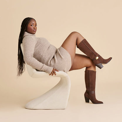 Jody Dk Brown Suede Wide Calf Boots - Dolce Vita