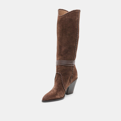 Jody Dk Brown Suede Wide Calf Boots - Dolce Vita