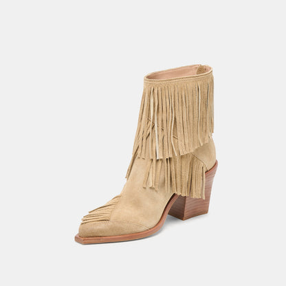 Torey Dk Taupe Suede Booties - Dolce Vita