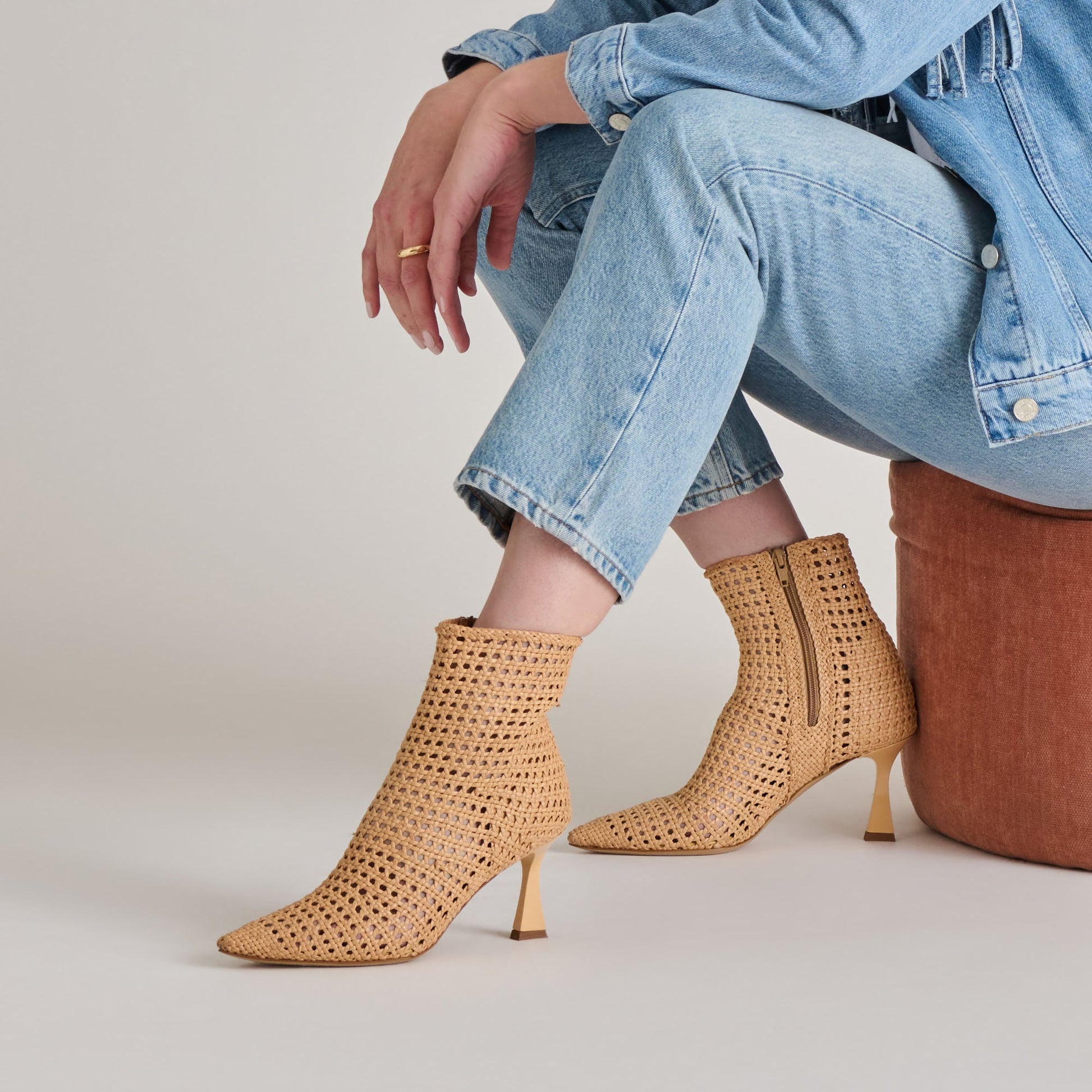 Lonni Tan Woven Leather Booties - Dolce Vita