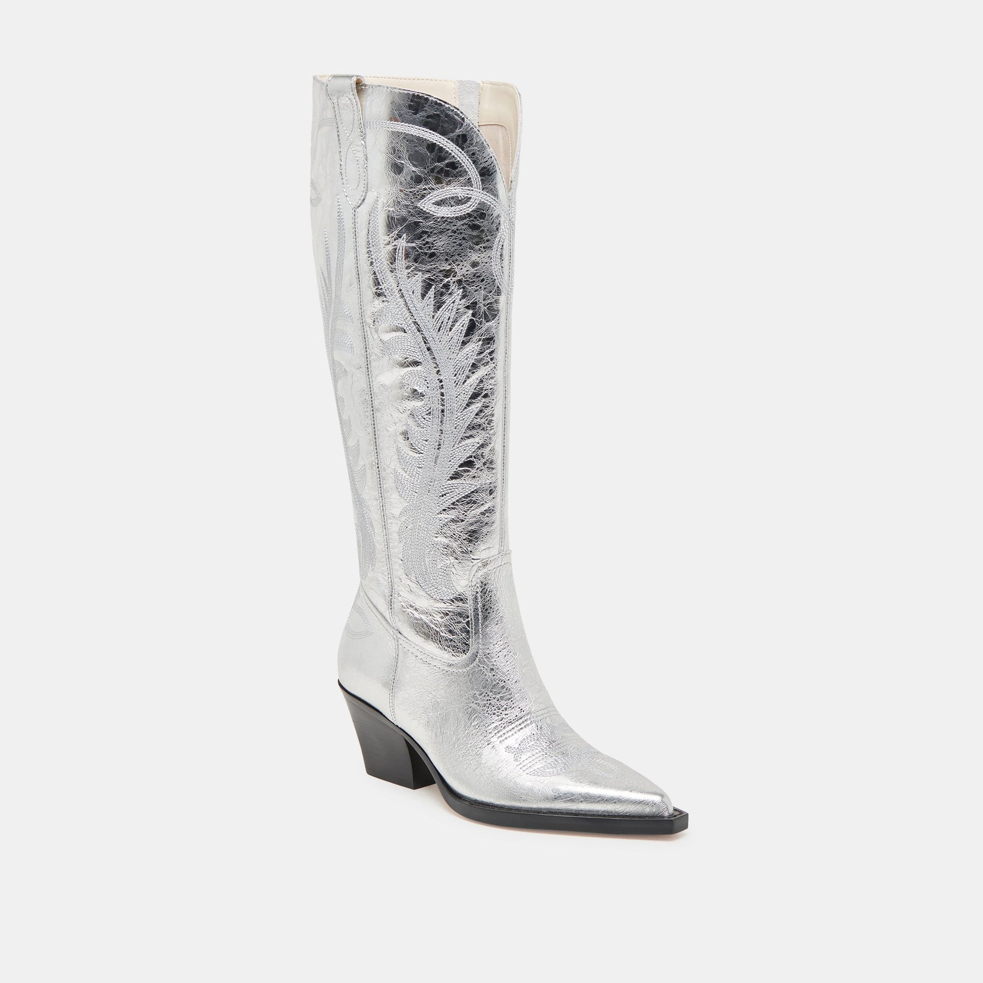 RYATT WIDE CALF BOOTS SILVER DISTRESSED LEATHER - Dolce Vita