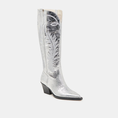 RYATT WIDE CALF BOOTS SILVER DISTRESSED LEATHER - Dolce Vita
