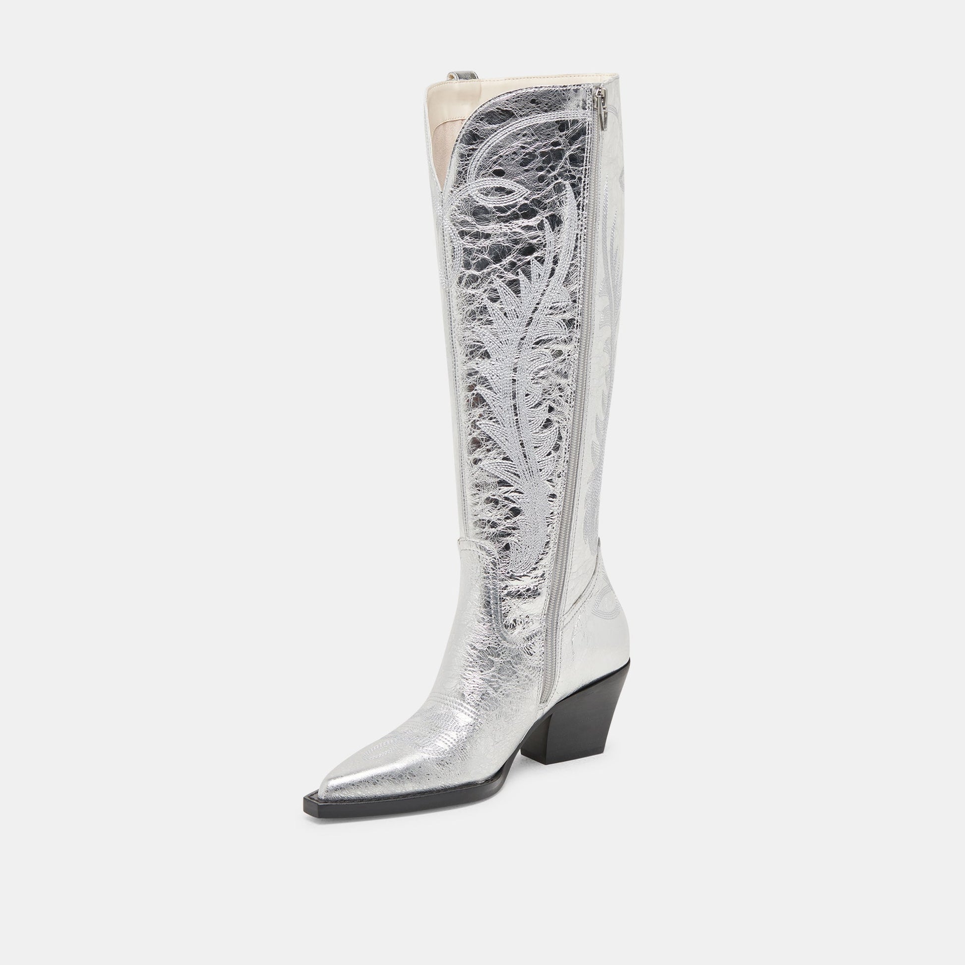 RYATT WIDE CALF BOOTS SILVER DISTRESSED LEATHER - Dolce Vita