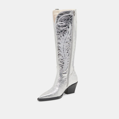 RYATT WIDE CALF BOOTS SILVER DISTRESSED LEATHER - Dolce Vita