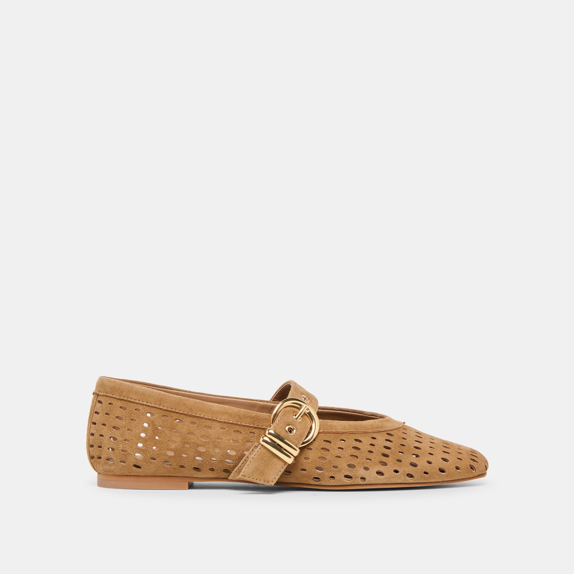 Mikel Lt Brown Perforated Suede Ballet Flats - Dolce Vita