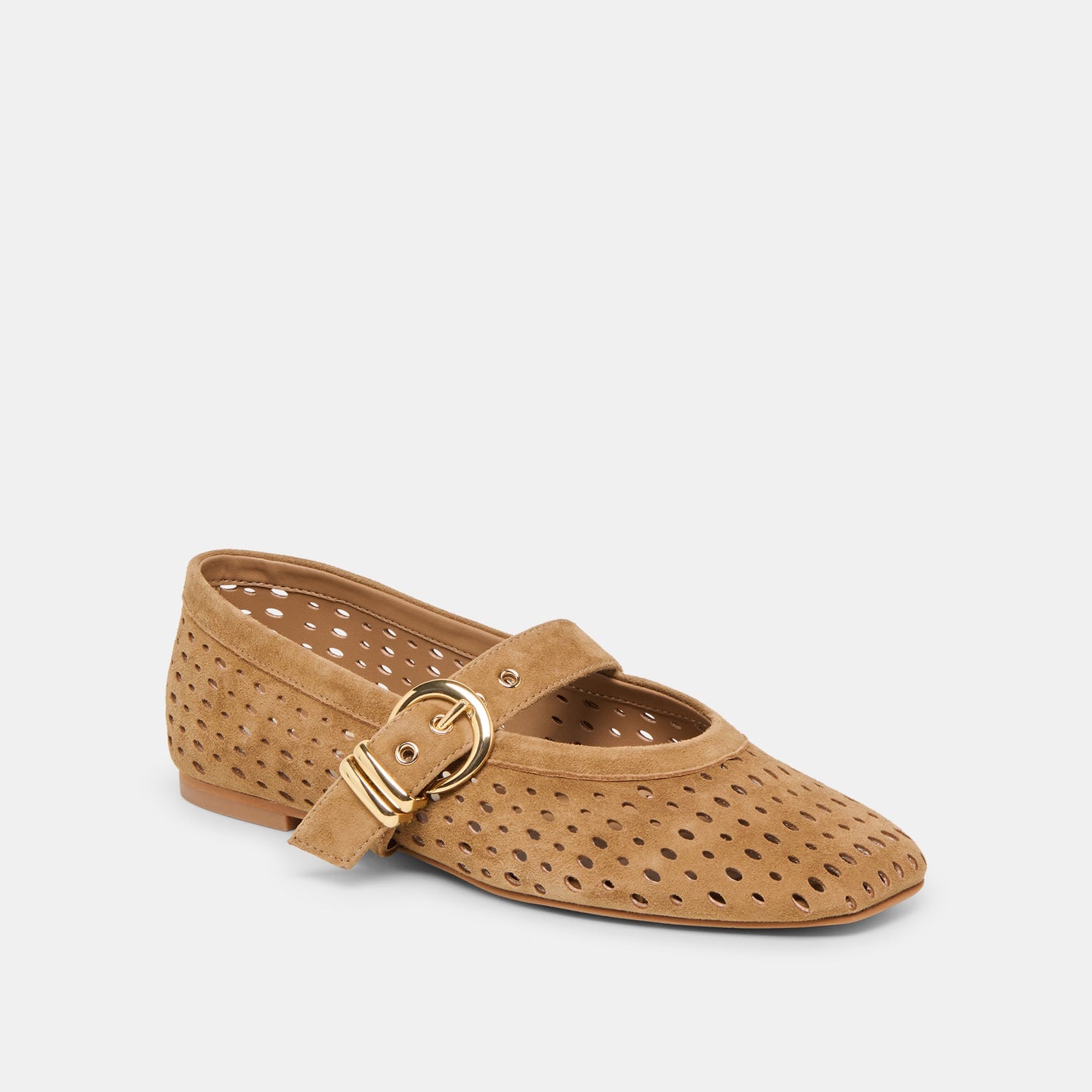 Mikel Lt Brown Perforated Suede Ballet Flats - Dolce Vita