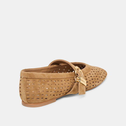 Mikel Lt Brown Perforated Suede Ballet Flats - Dolce Vita