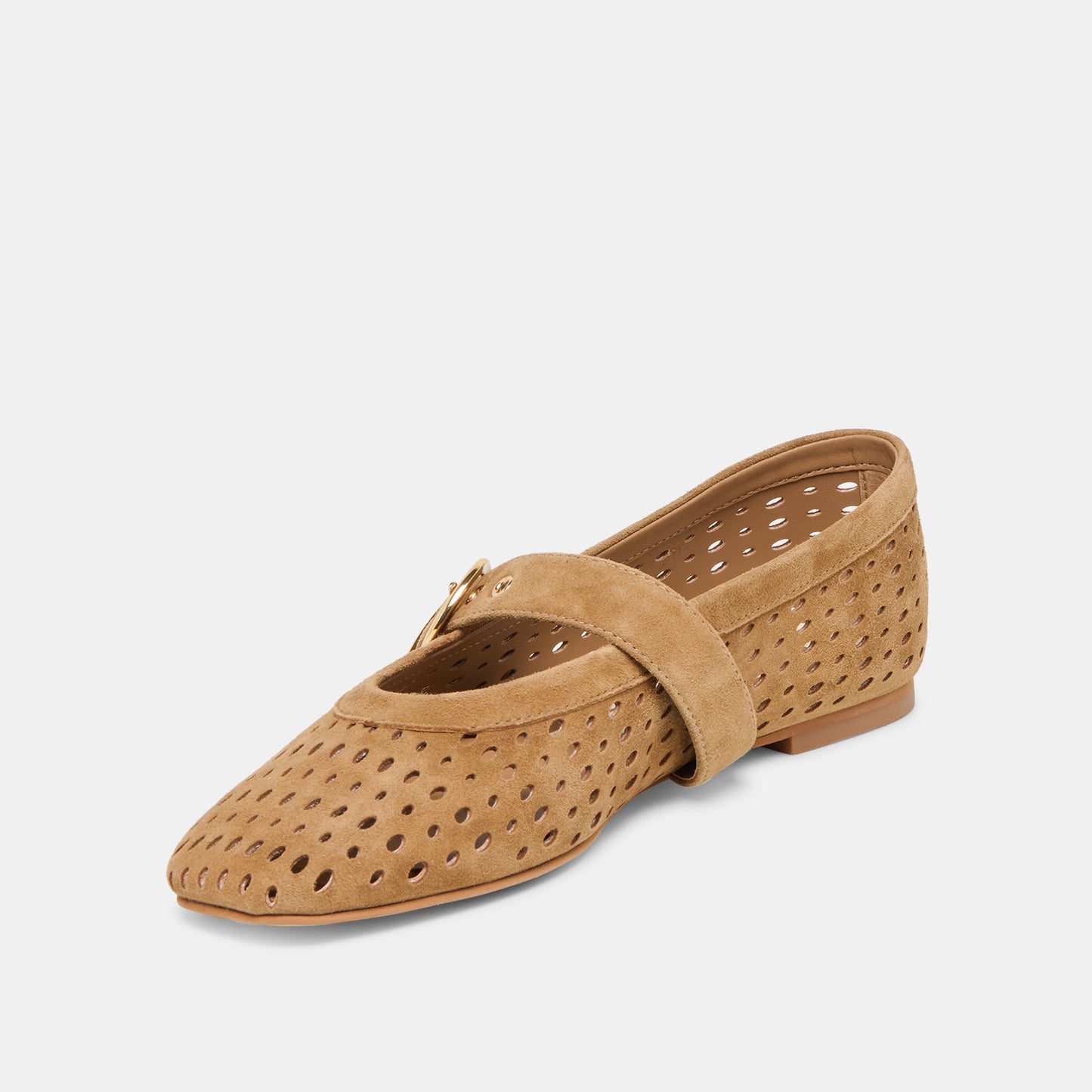 Mikel Lt Brown Perforated Suede Ballet Flats - Dolce Vita