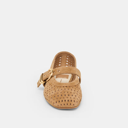 Mikel Lt Brown Perforated Suede Ballet Flats - Dolce Vita