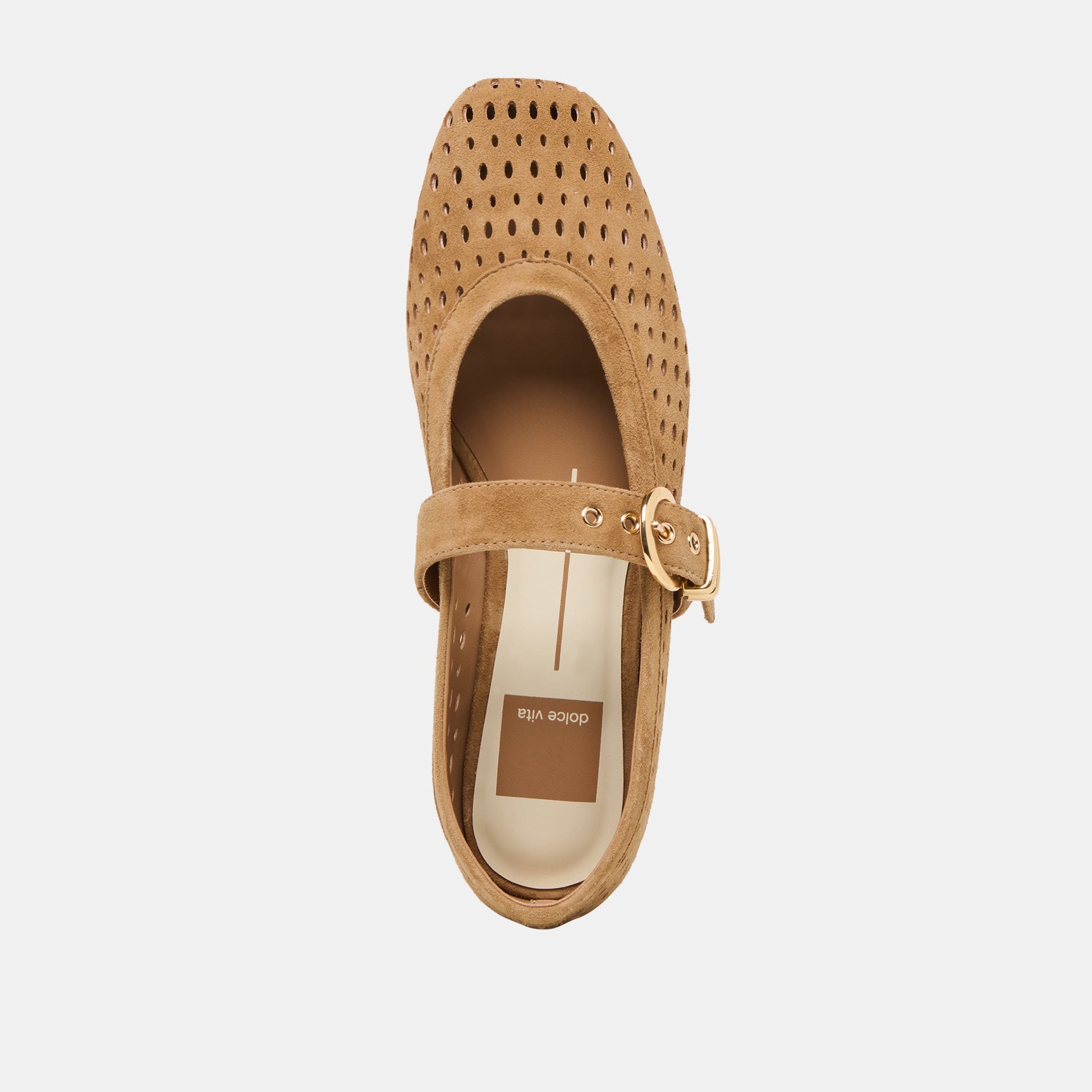 Mikel Lt Brown Perforated Suede Ballet Flats - Dolce Vita