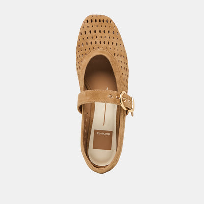 Mikel Lt Brown Perforated Suede Ballet Flats - Dolce Vita