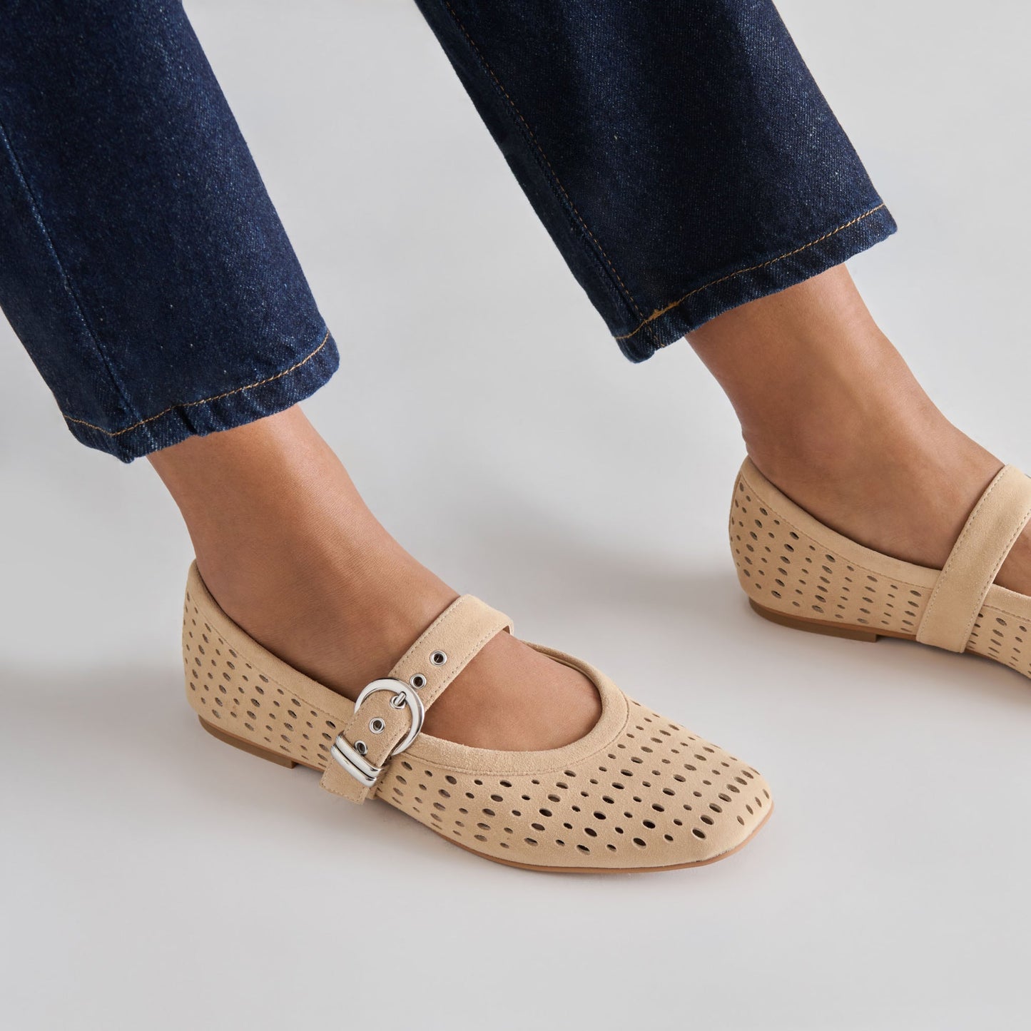 Mikel Camel Perforated Suede Ballet Flats - Dolce Vita