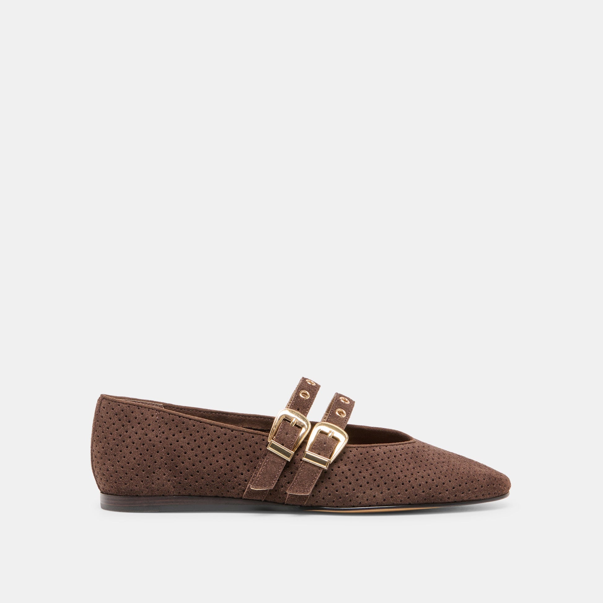 Baylee Grommet Dk Brown Perforated Suede Ballet Flats - Dolce Vita