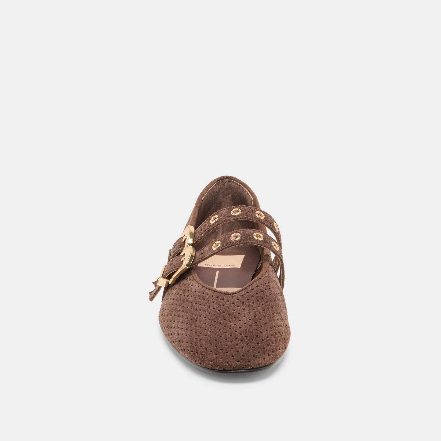 Baylee Grommet Dk Brown Perforated Suede Ballet Flats - Dolce Vita
