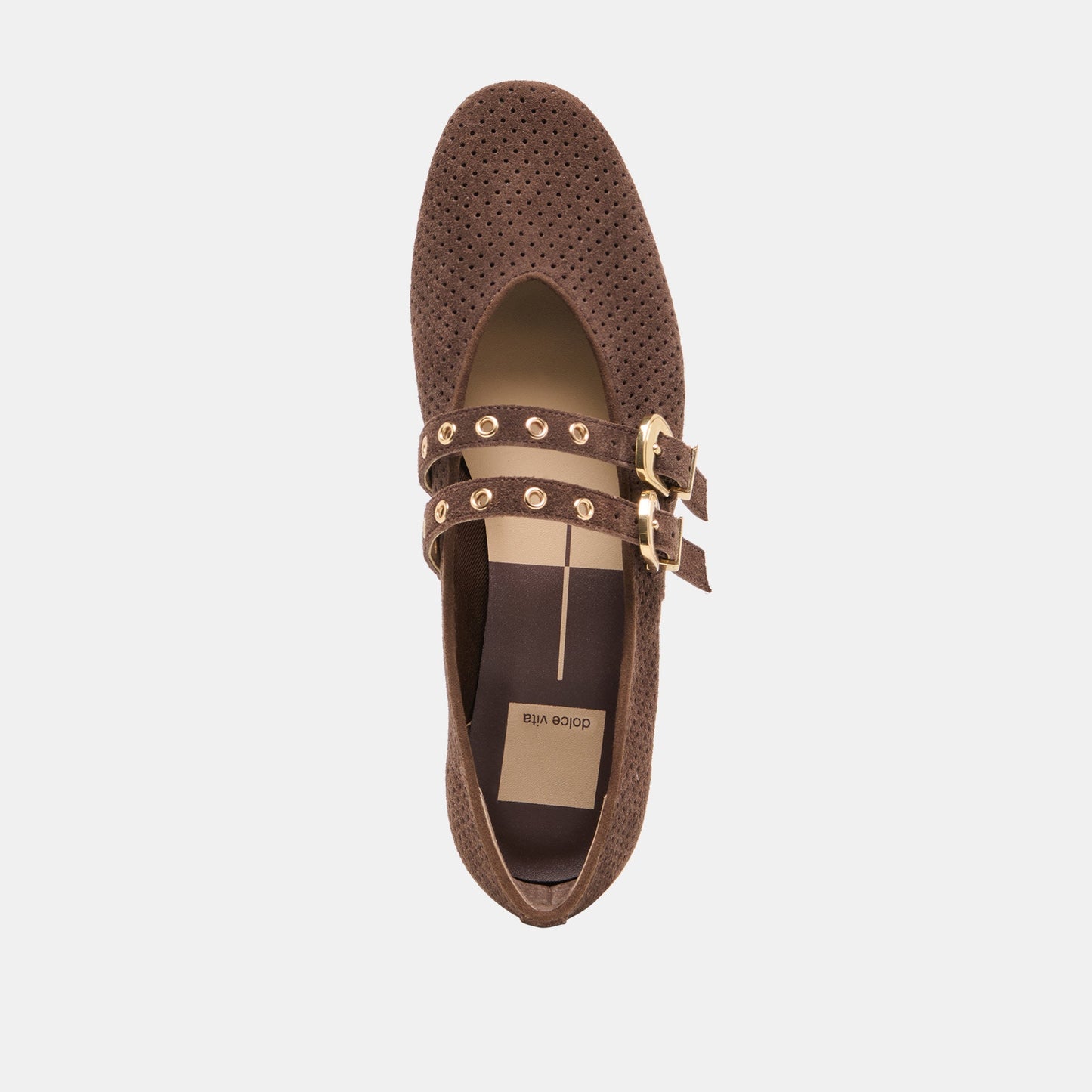 Baylee Grommet Dk Brown Perforated Suede Ballet Flats - Dolce Vita