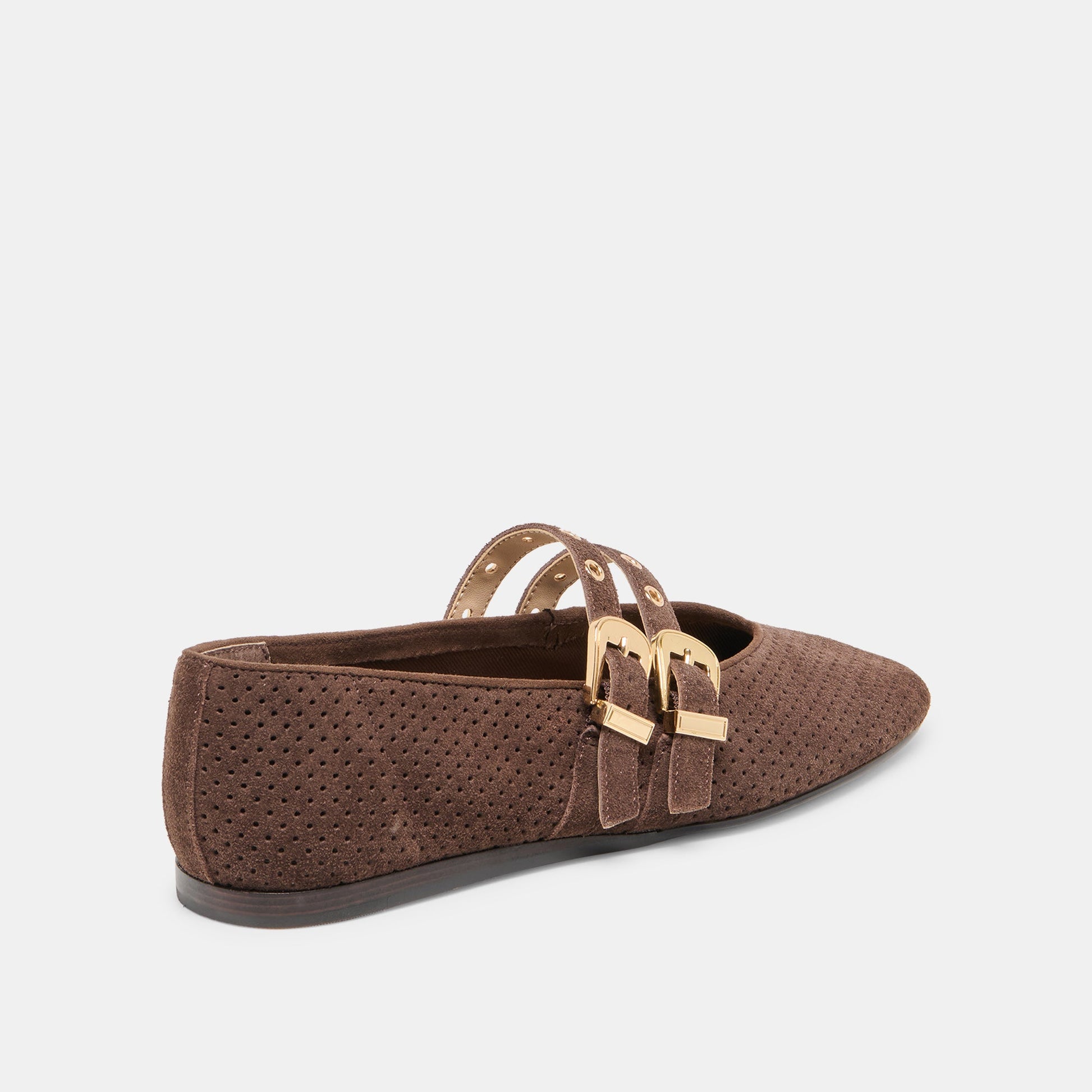Baylee Grommet Dk Brown Perforated Suede Ballet Flats - Dolce Vita