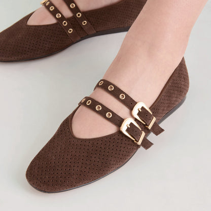 Baylee Grommet Dk Brown Perforated Suede Ballet Flats - Dolce Vita